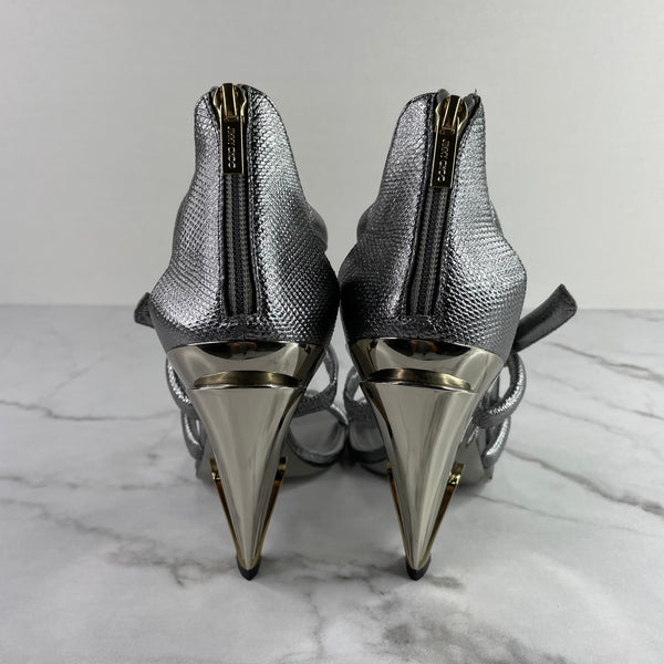 Jimmy Choo KISSY 110 Steel Metallic Silver Sandals Size 39