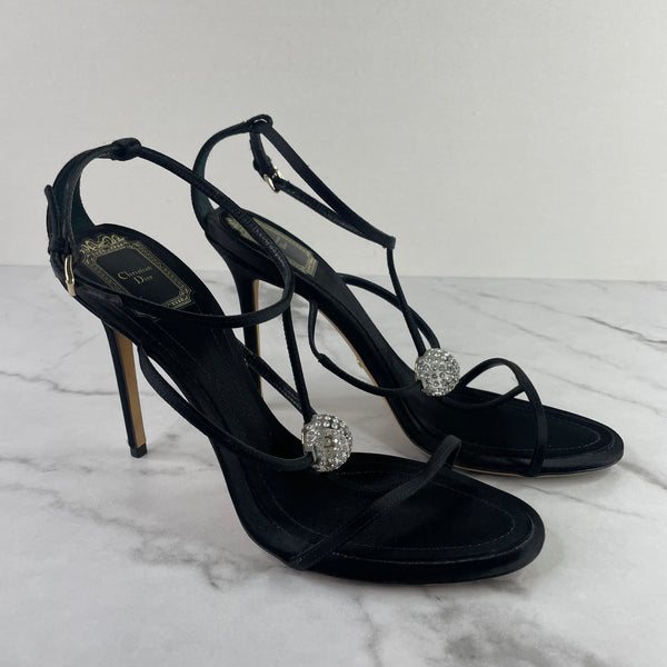 Christian Dior Astre Black Satin Strass Sandals Size 40