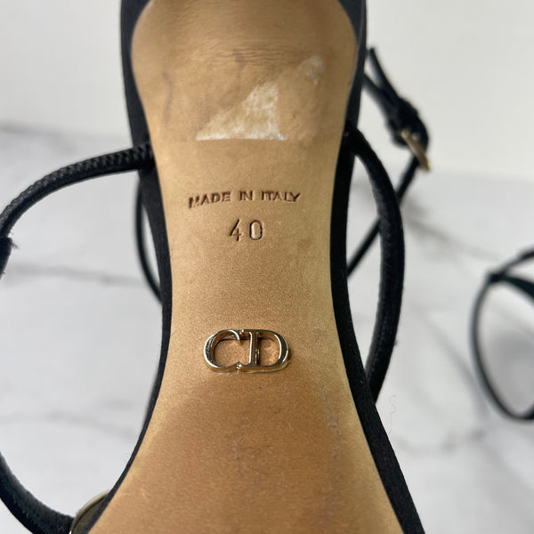 Christian Dior Astre Black Satin Strass Sandals Size 40