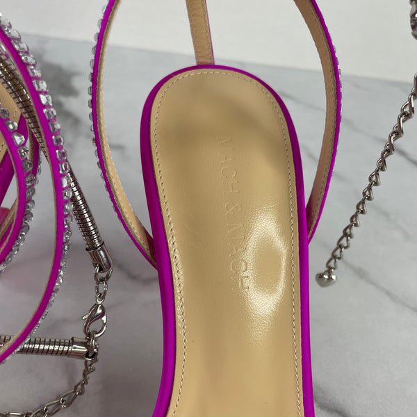 MACH & MACH Fuchsia Crystal-Embellished Satin Heart Shaped Sandals Size 38