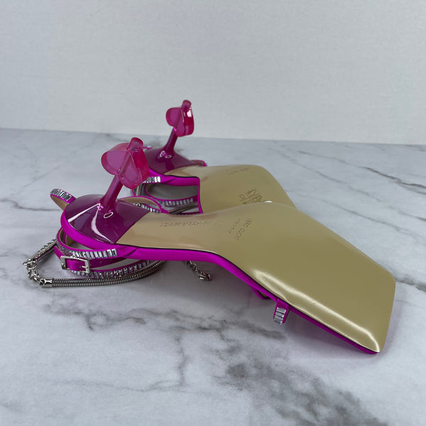 MACH & MACH Fuchsia Crystal-Embellished Satin Heart Shaped Sandals Size 38