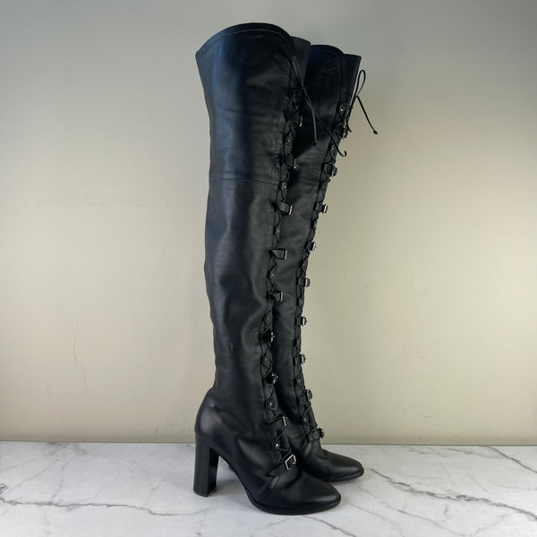 Jimmy Choo Black Maloy leather over-the-knee boots Size 40