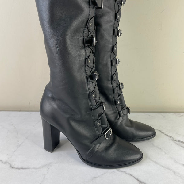 Jimmy Choo Black Maloy leather over-the-knee boots Size 40