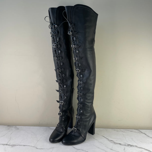 Jimmy Choo Black Maloy leather over-the-knee boots Size 40