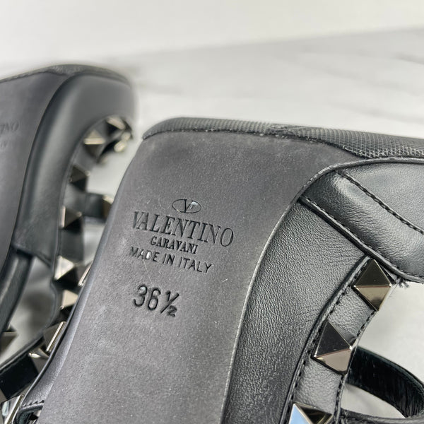 Valentino Black Leather Rockstud Caged Pumps Size 36.5