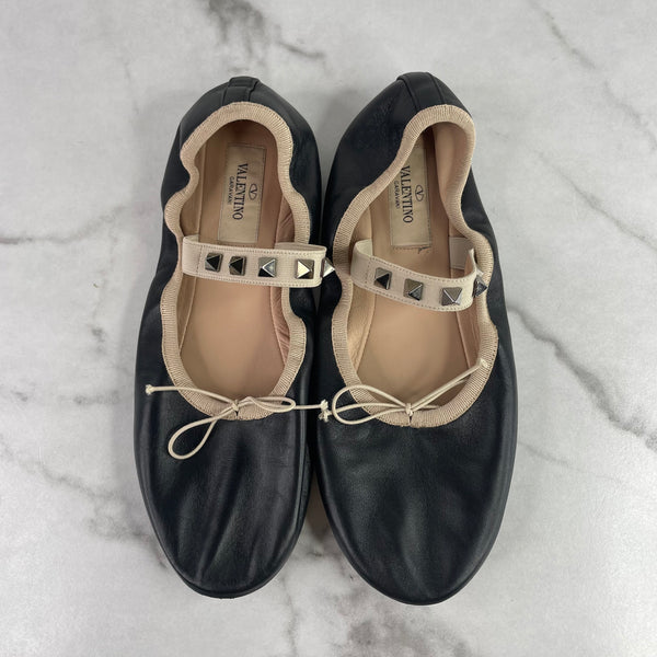 Valentino Black Rockstud Ballet Flats Size 36.5