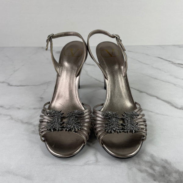 Valentino Metallic Griffin embellishment Swarovski Crystal Sandals Size 35.5