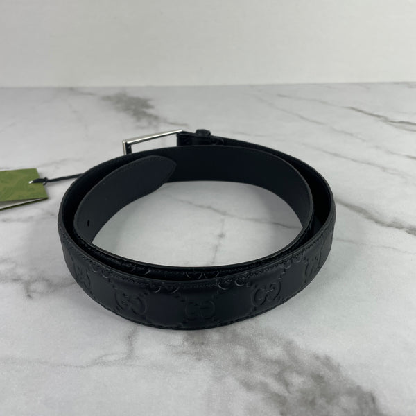 Gucci Men's Black Leather Signature Belt with GG Detail Size 85/34