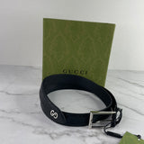 Gucci Men's Black Leather Signature Belt with GG Detail Size 85/34