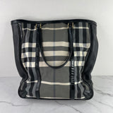 Burberry Black/Grey/Off-White Check Nylon Tote Shoulder Bag