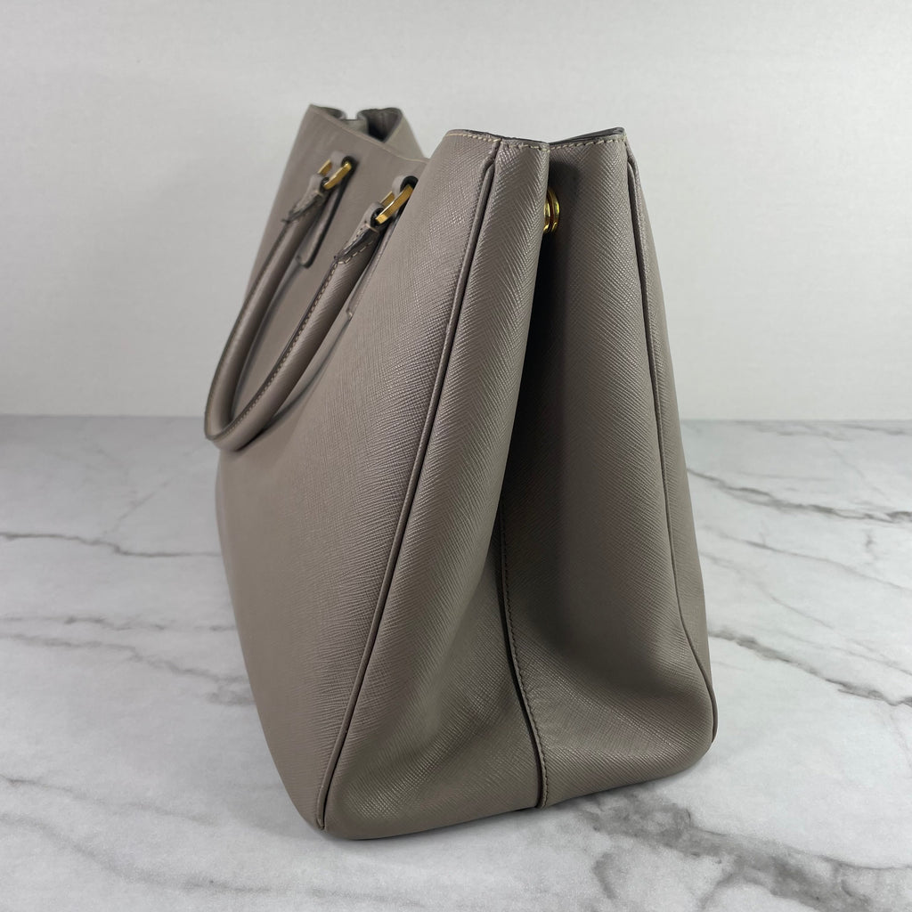 Prada Argilla Gray Saffiano Lux Leather Large Satchel Handbag 1BA228