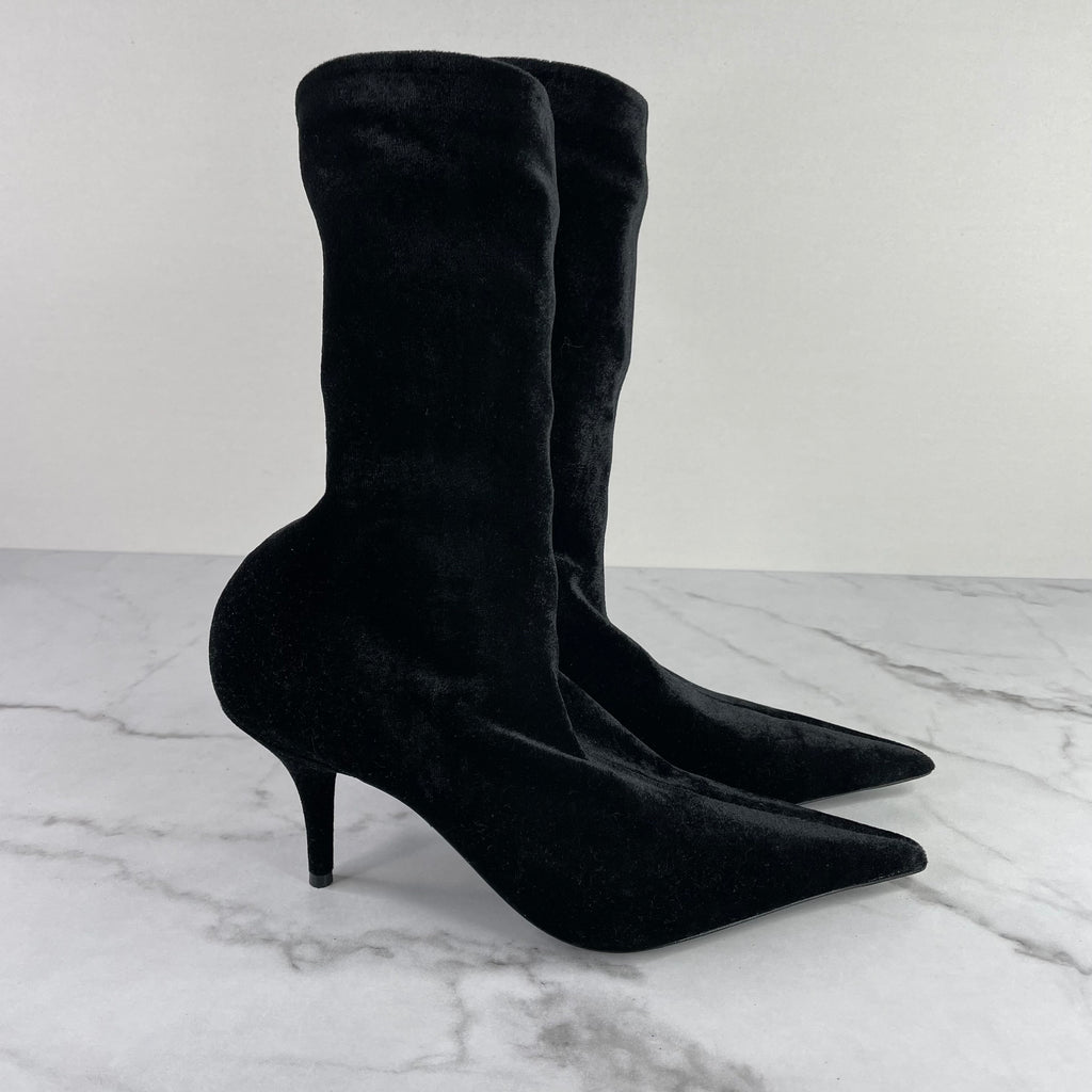 Balenciaga Black Patent and Velvet Knife Boots  Anns Fabulous Closeouts