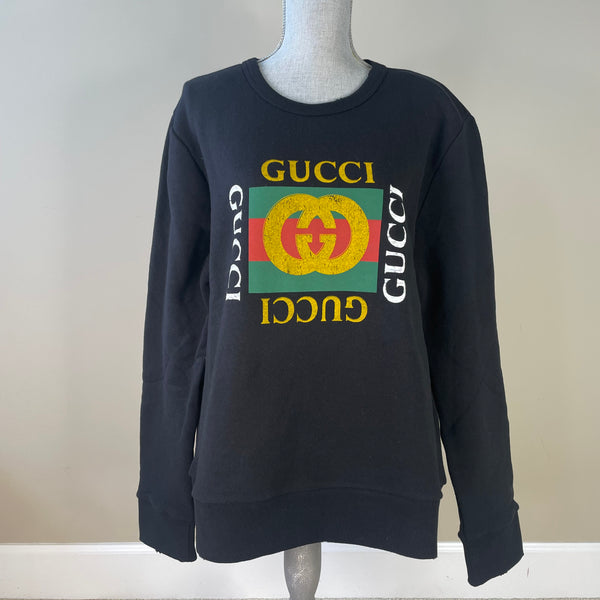 GUCCI Unisex Black Logo Crewneck Sweatshirt Size Large