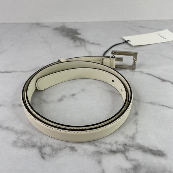 GUCCI White Calfskin Crystal Square G Madelyn Belt Size 80/32