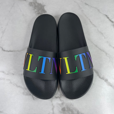 Valentino Men’s Rainbow VLTN Logo Slides Size 43