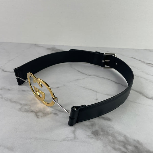 Gucci Black Plutone Interlocking G Belt Size 75/30