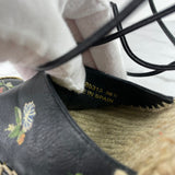 Saint Laurent Black Floral Espadrille Wedge Sandals Size 38.5
