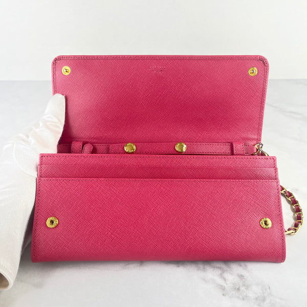Prada Pink Peonia Saffiano Wallet on Chain