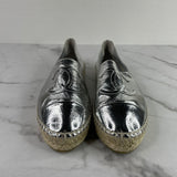 Chanel Silver Metallic Laminated Goatskin CC Espadrilles Size 37