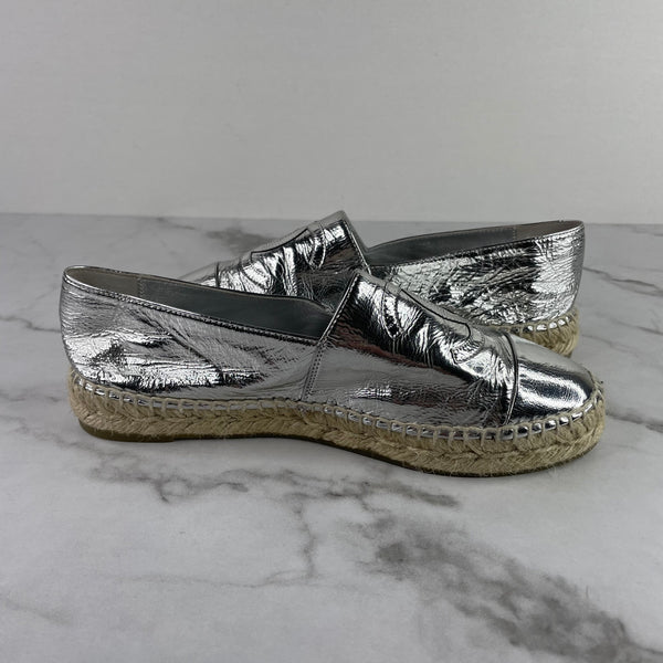 Chanel Silver Metallic Laminated Goatskin CC Espadrilles Size 37