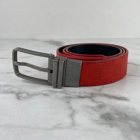 Louis Vuitton Men’s Damier Print Reversible Leather Red/Black Belt Size 85/34