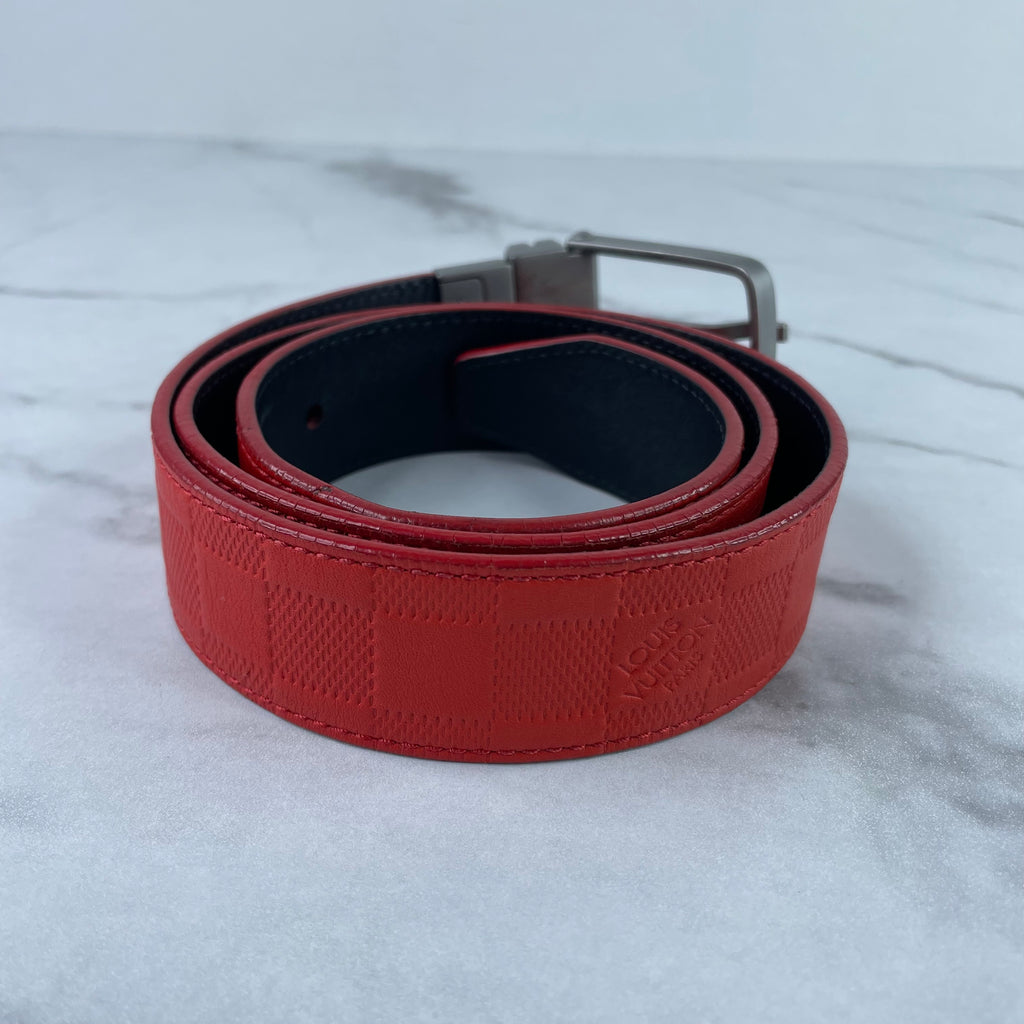 Louis Vuitton Men's Damier Print Reversible Leather Red/Black Belt