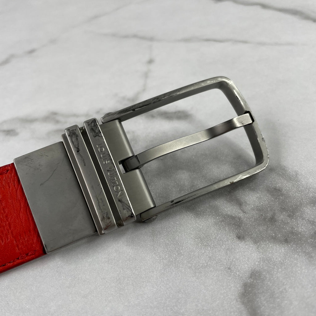 Louis Vuitton Men's Damier Print Reversible Leather Red/Black Belt