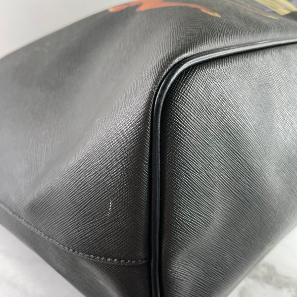 GIVENCHY Black Textured Coated Canvas Large Bambi Print Antigona Tote