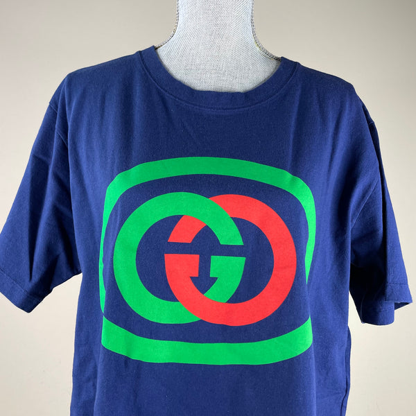 Gucci Men’s Blue Oversized Interlocking G Logo T-Shirt