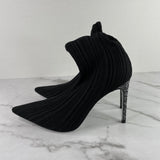 RENÉ CAOVILLA Black Crystal-embellished metallic ribbed-knit sock boots Size 37