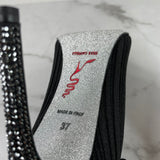 RENÉ CAOVILLA Black Crystal-embellished metallic ribbed-knit sock boots Size 37
