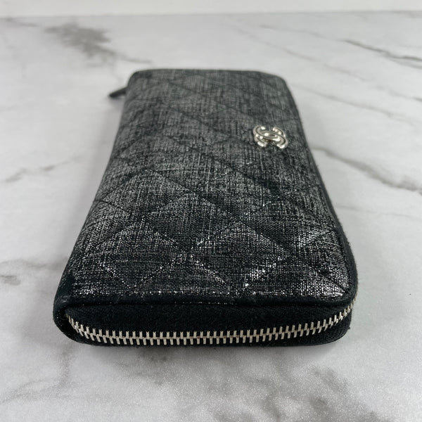 Chanel Black Metallic Zip Wallet