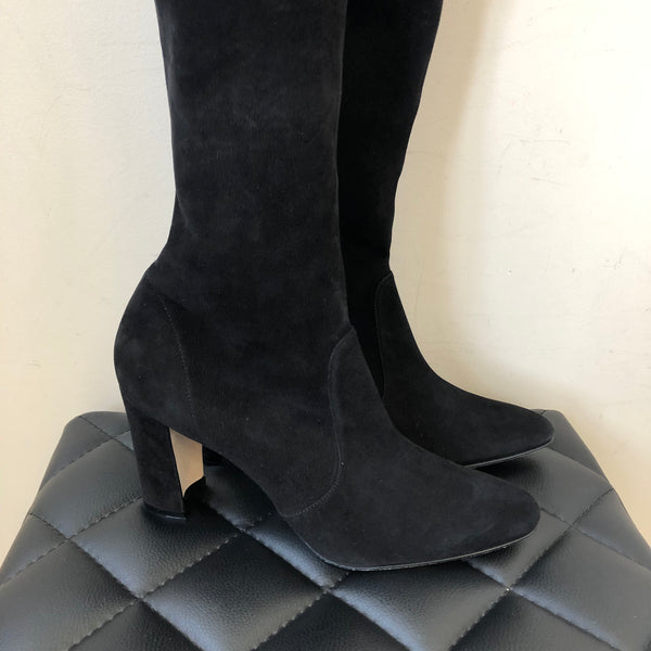 Manolo Blahnik Black Suede Pascalla 90 Over the Knee Boots Size 37.5
