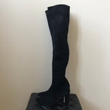 Manolo Blahnik Black Suede Pascalla 90 Over the Knee Boots Size 37.5