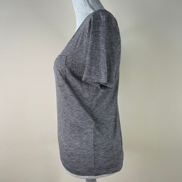 Saint Laurent Women's Grey Striped YSL Monogram Jersey T-Shirt Size Small