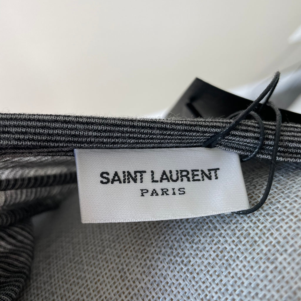 Saint Laurent Women's Grey Striped YSL Monogram Jersey T-Shirt