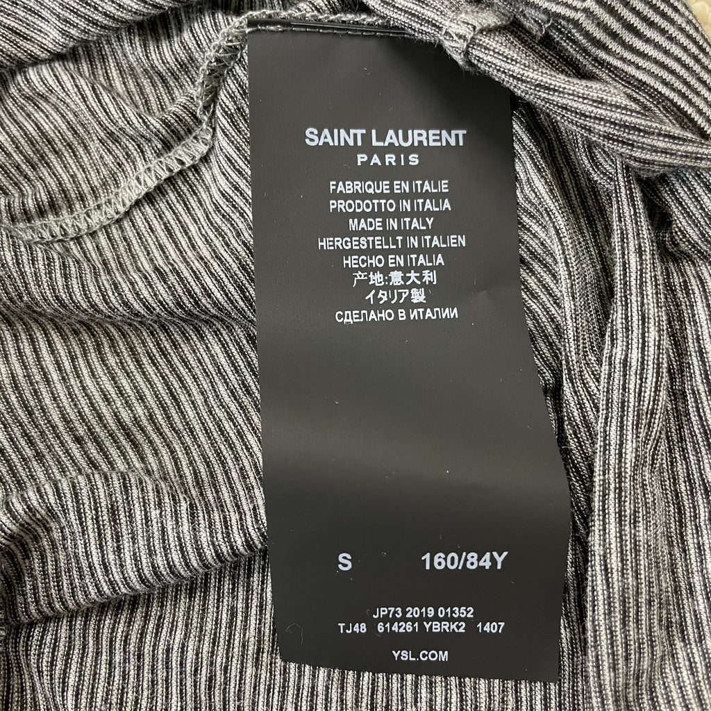 Saint Laurent Women's Grey Striped YSL Monogram Jersey T-Shirt